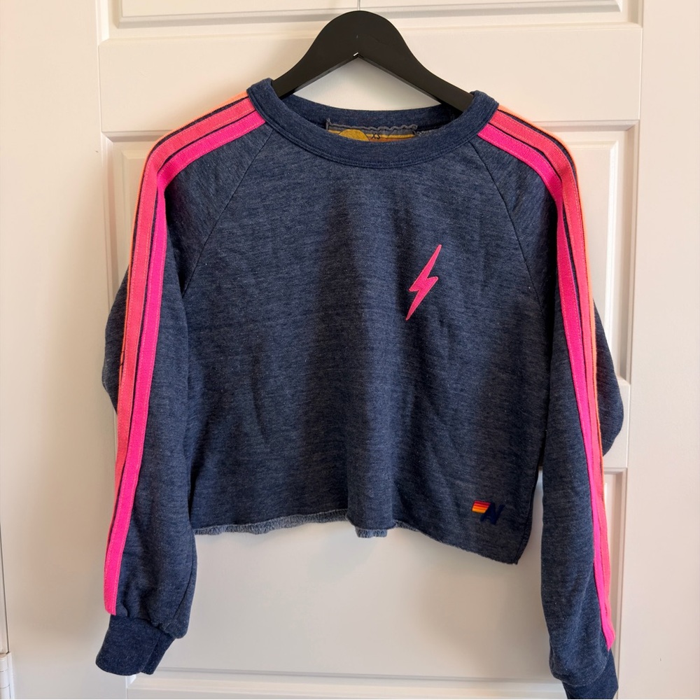 Aviator Nation Grey Lightning Bolt Cropped Sweatshirt Size XS